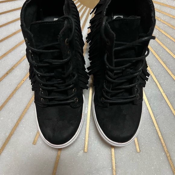 Not Rated Black, Size 7.5, Fringe Wedge Sneaker - Picture 2 of 10